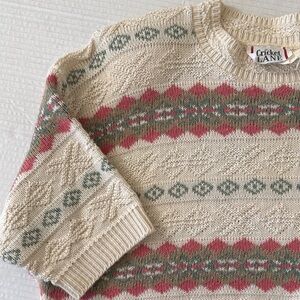 Vintage Fair Isle Short Sleeve Sweater Size M Knit Cozy Cottagecore Scandinavian